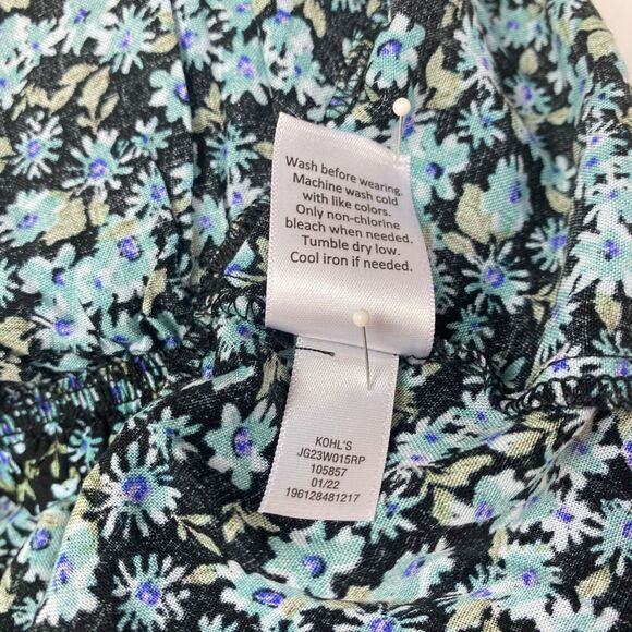 SO Baby Doll Top Large Blue Floral Crop Long Sleeves Fairy Goth Milkmaid Boho - Picture 15 of 15